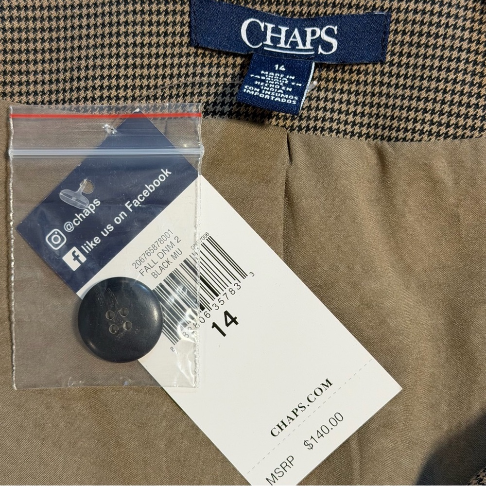 Chaps houndstooth plaid check blazer women’s suit jacket coat New brown neutral - Picture 10 of 13